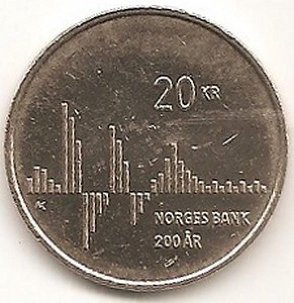 Norvegija. 20 kronų ( 200 metų Centriniam bankui ) (  2016 ) XF